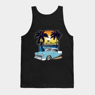 1955 Skyline Blue Chevy Bel Air Beach Print Tank Top